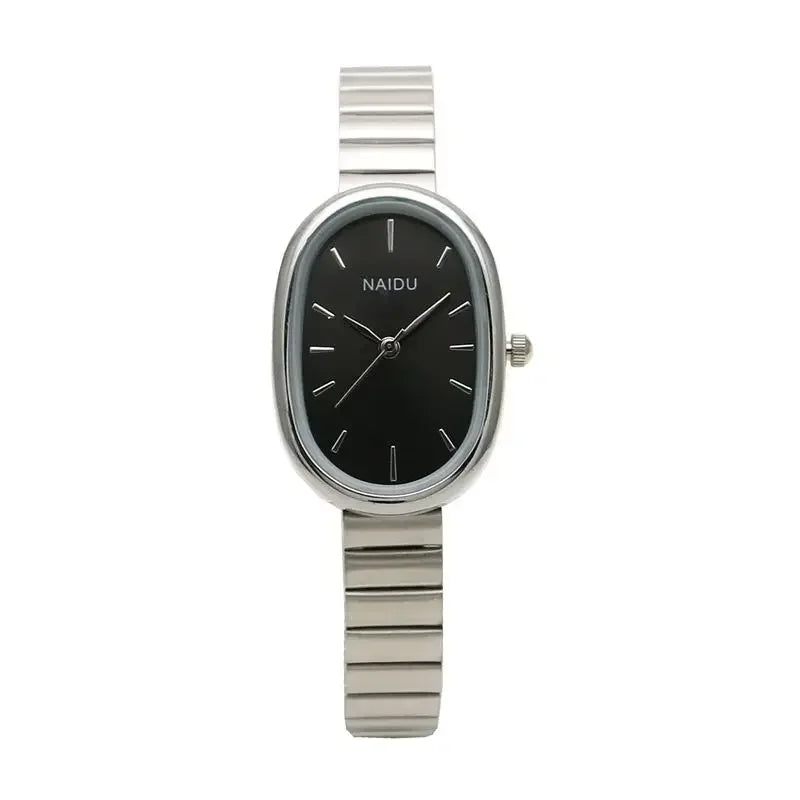 Reloj de cuarzo ovalado con esfera pequeña para mujer, correa de bambú de acero inoxidable, reloj de pulsera de regalo de lujo a la moda para estudiantes y niñas, envío directo