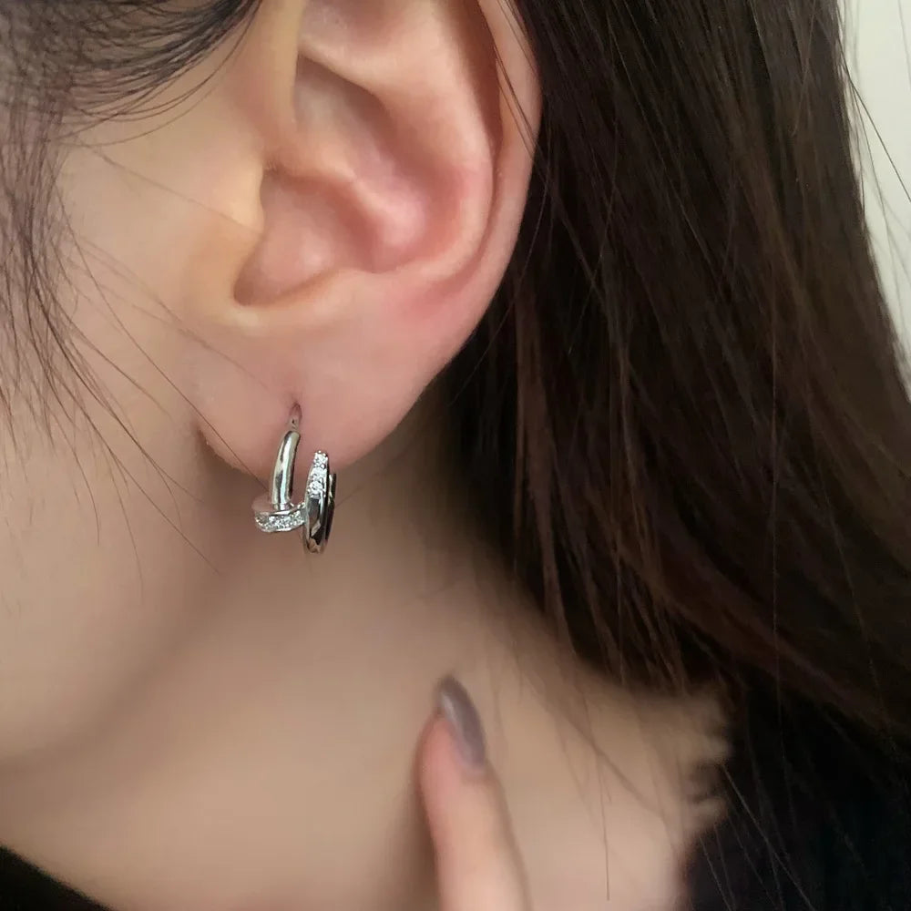 Pendientes redondos de aro para mujer, Plata de Ley 925 auténtica con circonita, joyería fina minimalista de moda, accesorios de herramientas brillantes