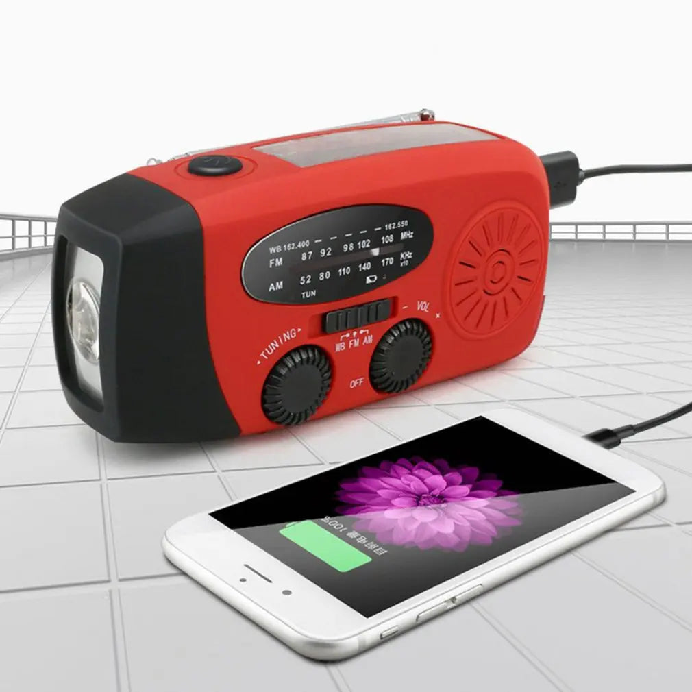 Radio de emergencia para acampar al aire libre, manivela Solar, Dinamo, Radio FM/AM/NOAA, cargador de teléfono de 2000Mah, Banco de energía, linterna SOS