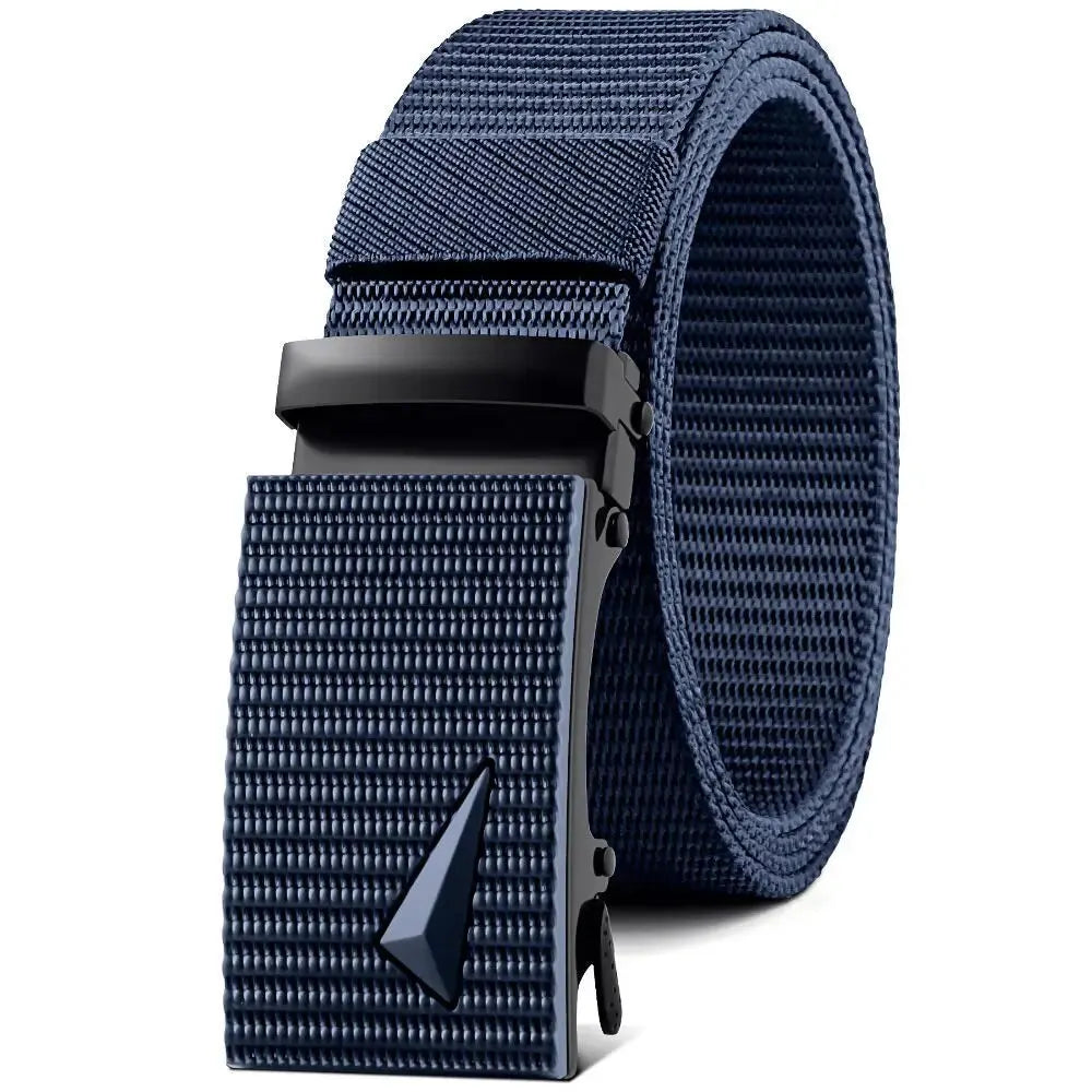 Cinturón para hombre con hebilla de Metal automática, correas de nailon de imitación, cinturón de trabajo al aire libre, hebilla automática sin dientes, cinturón de lona deportivo informal