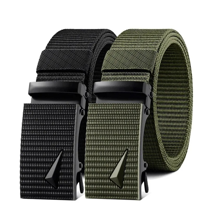 Cinturón para hombre con hebilla de Metal automática, correas de nailon de imitación, cinturón de trabajo al aire libre, hebilla automática sin dientes, cinturón de lona deportivo informal