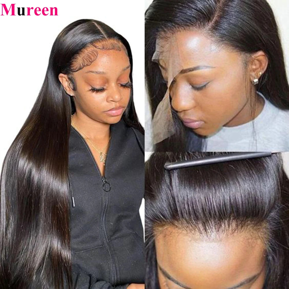 Peluca frontal de encaje de cabello liso de 250% de densidad, cabello humano 13x4 HD, peluca con malla frontal para mujeres, pelucas de cabello humano