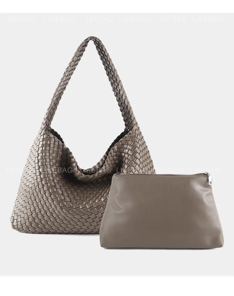 ZR DIARY-Bolso tejido de lujo para mujer, bolsa de mano de gran capacidad de cuero PU, informal, a la moda, con textura suave, BZ618