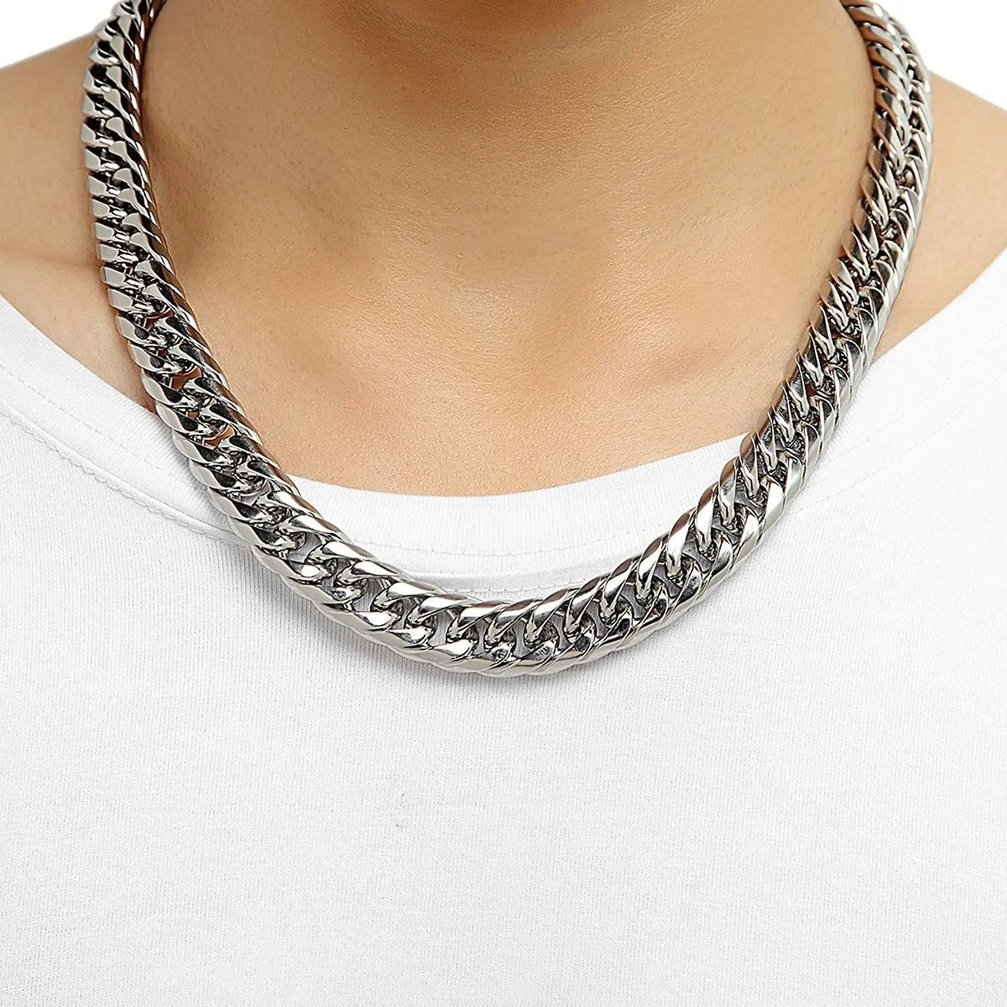 HNSP-collar de cadena cubana de acero inoxidable para hombre, pulsera para cuello, Color plateado, cadenas de mano largas de 8MM-14MM de grosor, regalo masculino