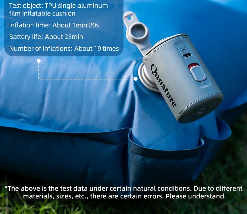 Qunature-inflador de bomba de aire eléctrica, Mini inflador de aire portátil, carga tipo C, balsa de piscina, bombas de cama de aire para acampar