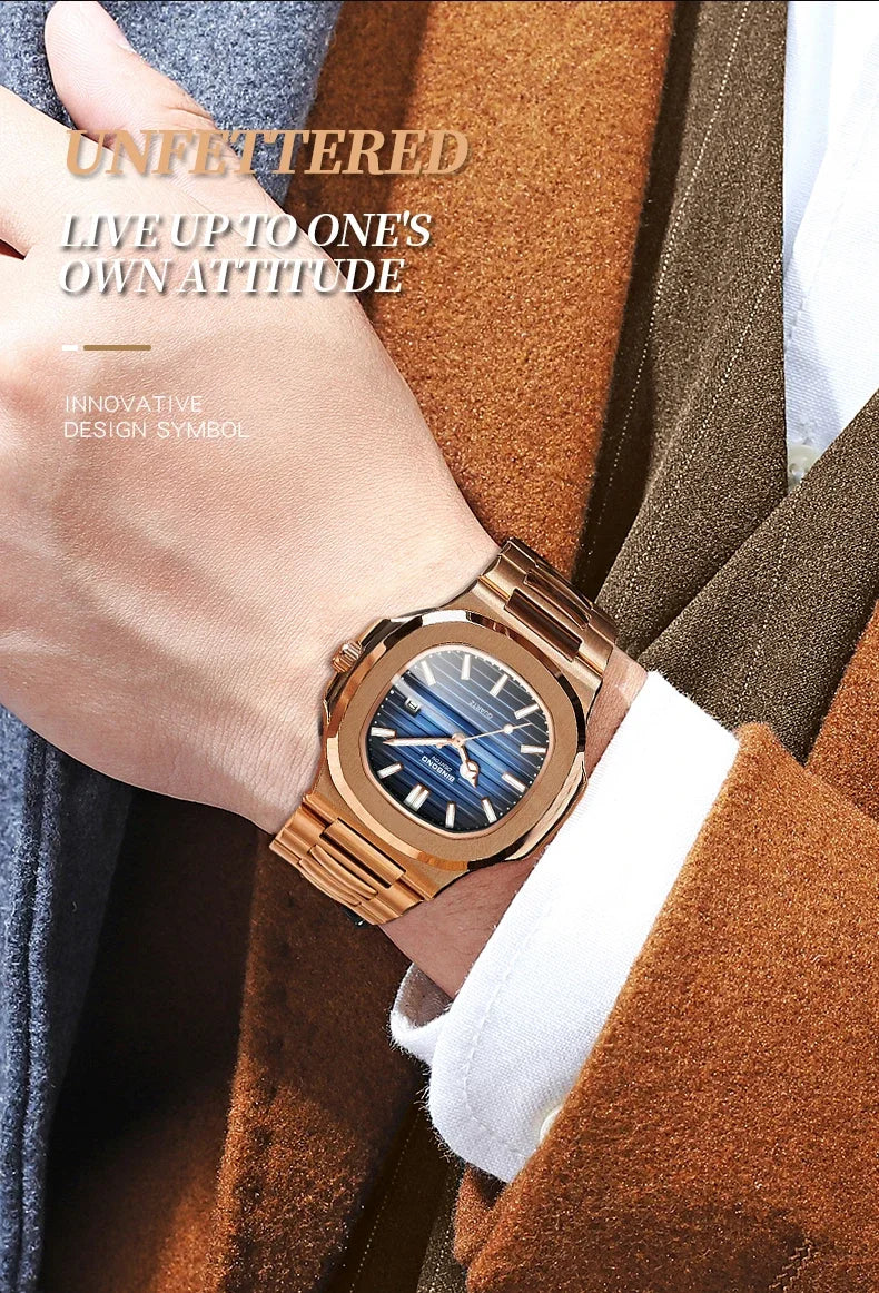 Nuevo Reloj informal de negocios de oro rosa, Reloj de lujo para Hombre, relojes automáticos, relojes de pulsera de cuarzo de alta moda para Hombre, regalos, Reloj para Hombre