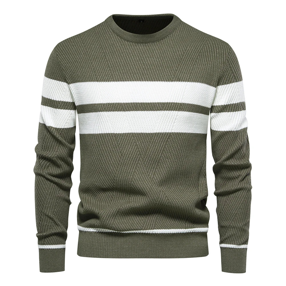 Nuevo jersey de otoño para hombre, suéter con cuello redondo de retazos de manga larga, suéteres ajustados cálidos, suéter informal de moda para hombre, ropa para hombre