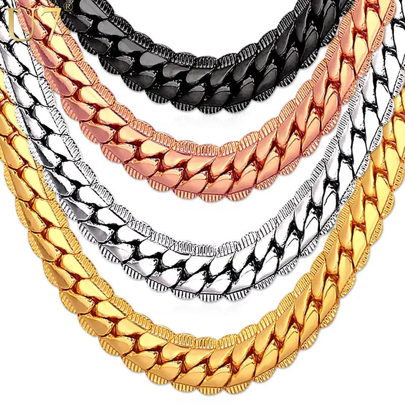 U7 6mm 9mm collares de cadena de serpiente gruesa Color dorado collar de eslabones de tono negro para hombres mujeres 6/9mm 18-30 pulgadas joyerÃÂa Unisex