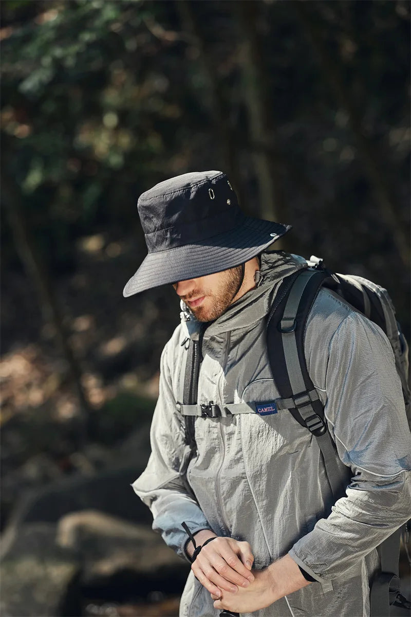 Sombrero de pescador de ala ancha y grande para hombre, gorra impermeable con protección UV para el sol, senderismo, pesca, escalada, sombreros de cubo de Safari de gran tamaño, verano