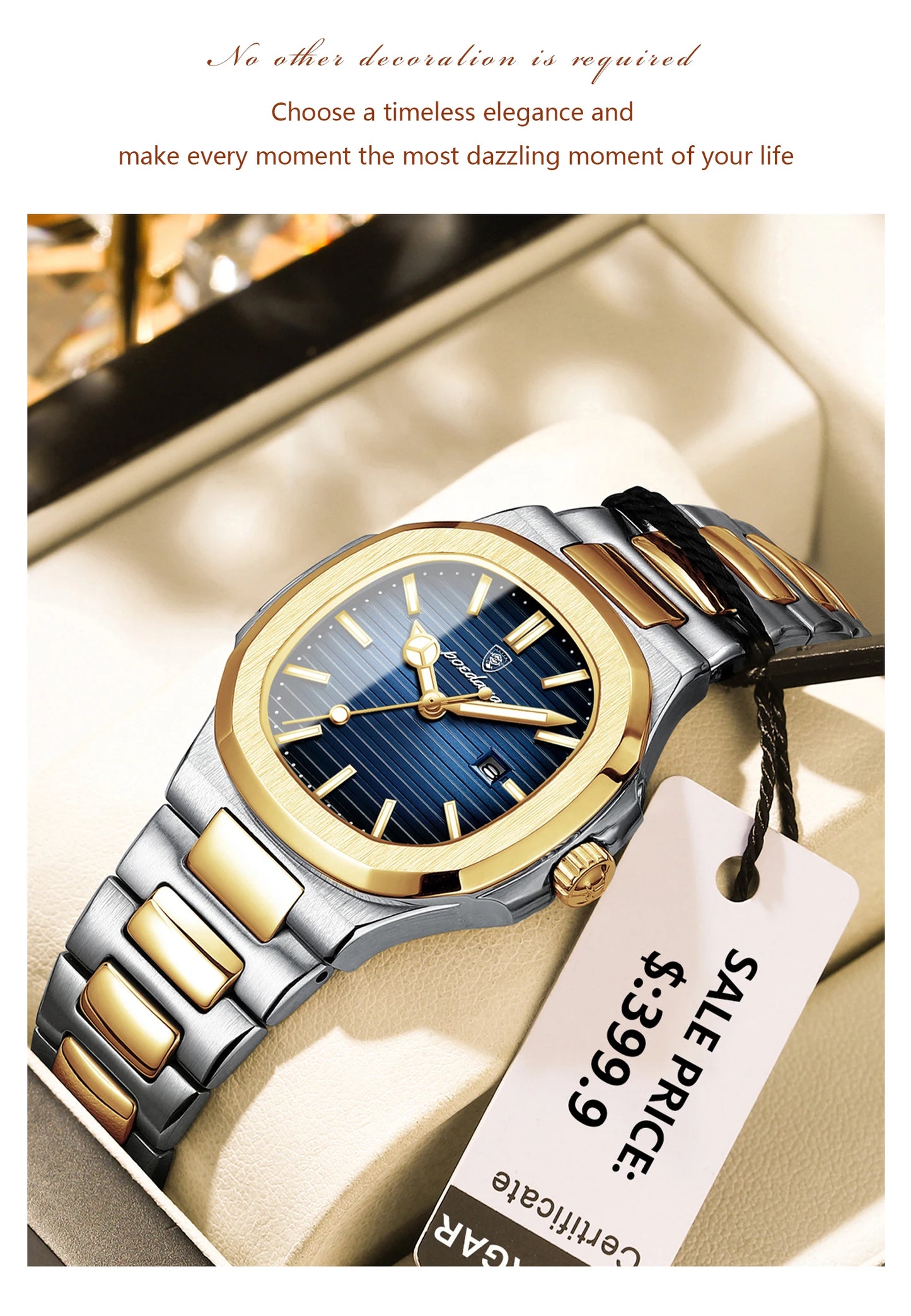 Reloj POEDAGAR cuadrado de lujo para mujer, reloj de pulsera resistente al agua con fecha luminosa para mujer, relojes de cuarzo de moda de acero inoxidable para mujer