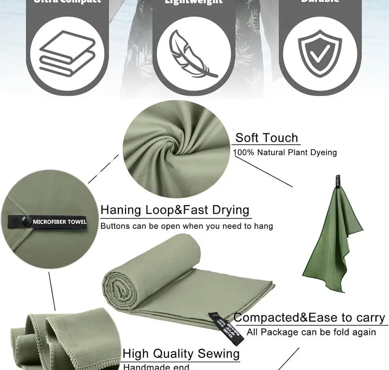 Toalla de microfibra de secado rápido para acampar, toalla súper absorbente para gimnasio/nadar, 40x80cm, toallas ligeras para deportes/playa/viajes