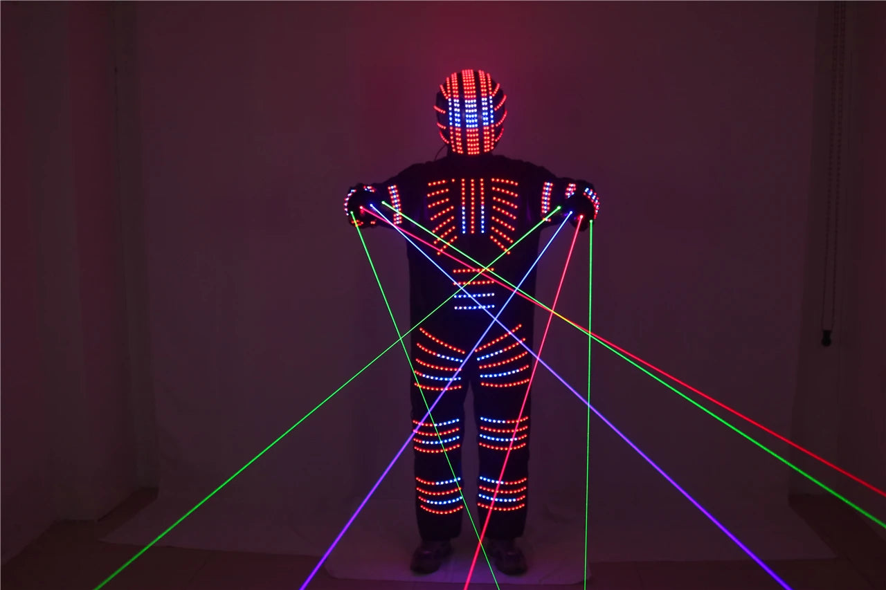 Traje de robot LED a todo color, disfraz de depredador láser, bailarina de escenario, soldado de hierro, traje de cosplay para club nocturno nuevo