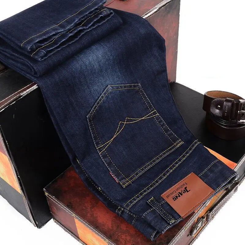 2025New hombres pantalones vaqueros elásticos hombre clásico elasticidad pantalones vaqueros de negocios hombres moda cómoda sólido delgado recto pantalones vaqueros largos