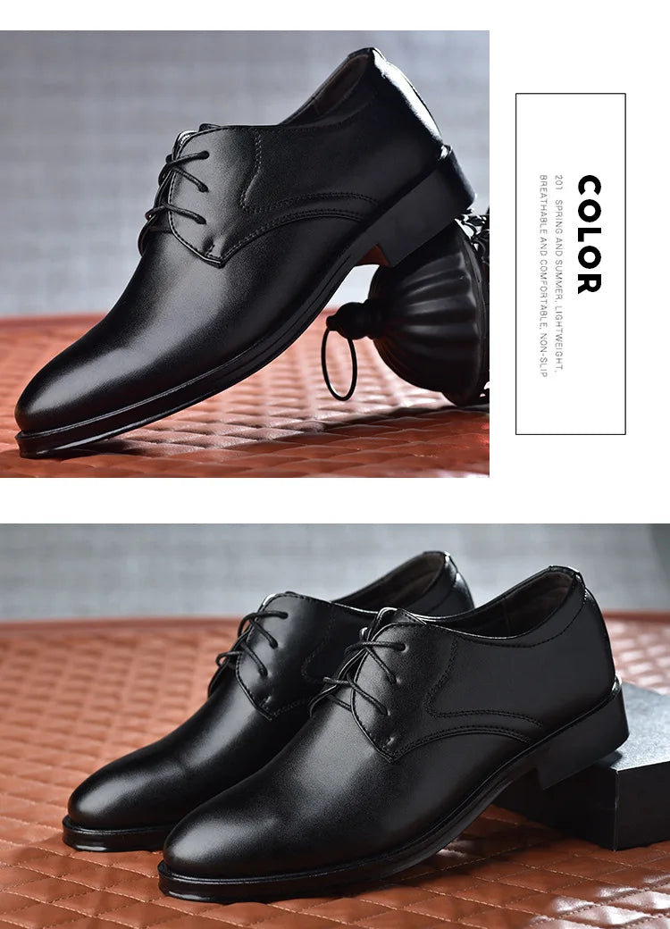 Zapatos de vestir formales para hombre, calzado informal de cuero, diseñador de boda Social, punta estrecha, zapatos negros de oficina para invierno, marca 2023