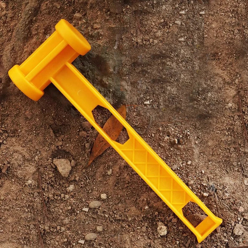 Martillo de camping amarillo, martillo para tienda de campaña, martillo de plástico, martillo portátil para tienda de campaña de plástico de doble cara, para exteriores, accesorio para tienda.