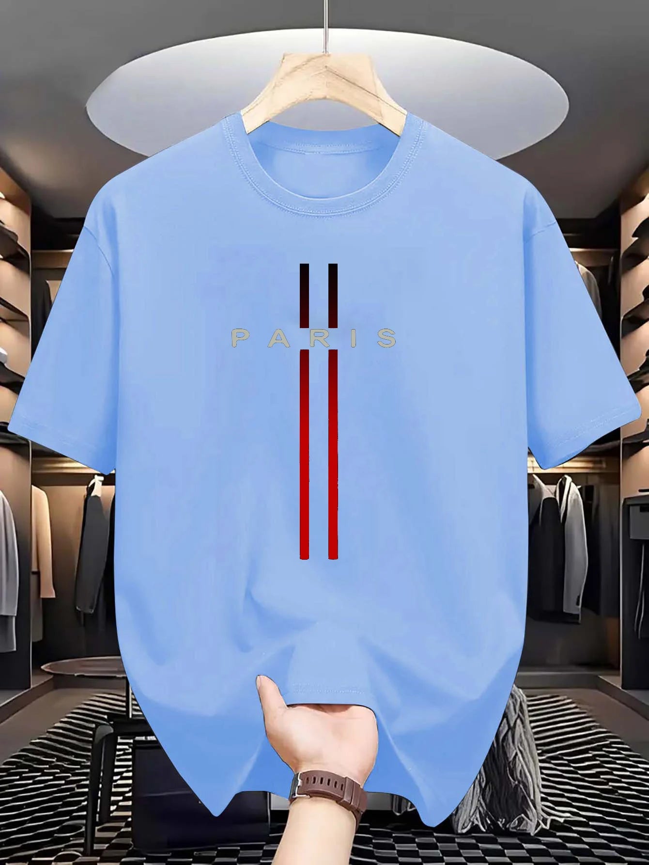 Camiseta holgada informal de verano 100% de algodón puro para hombre, camiseta de manga corta con cuello redondo y estampado de letras de ParÃs a la moda