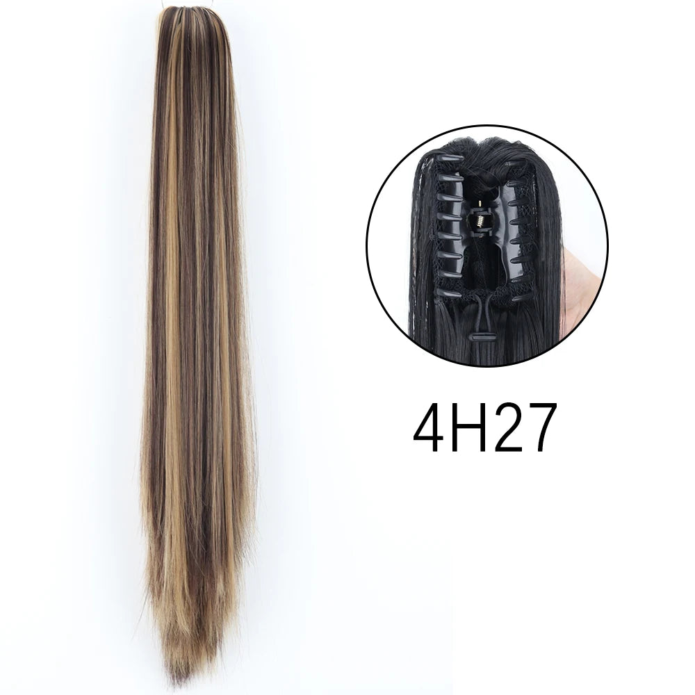 Extensiones de cabello de cola de caballo con Clip de garra larga y recta sintética, pieza de cabello de cola de caballo resistente al calor de 24 pulgadas para mujer, fiesta diaria