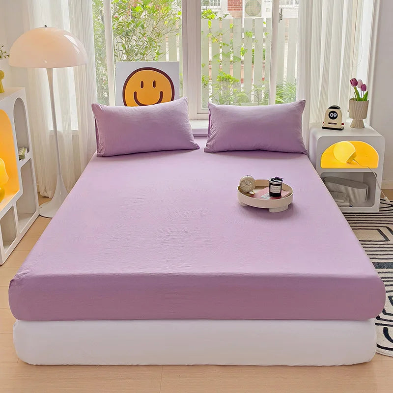 Sábana bajera de algodón lavada con bandas elásticas, funda de colchón ajustable antideslizante para cama doble King Queen 90x200 150x200 180