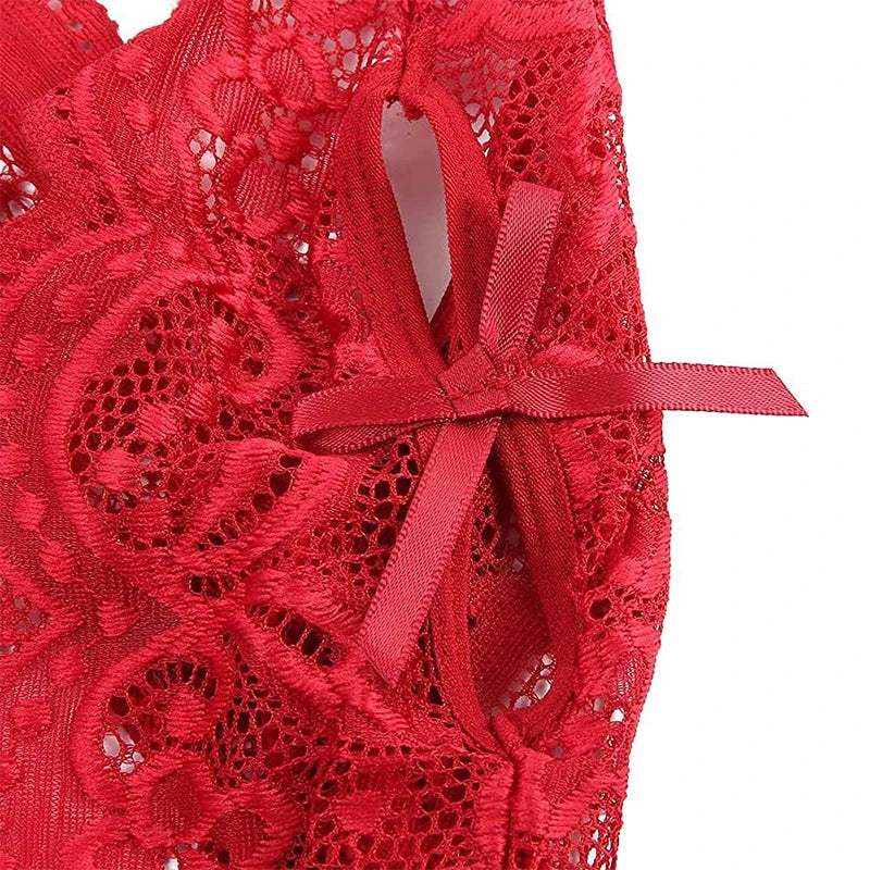 Ropa interior sin entrepierna Porno para mujer, recorte de encaje transparente, disfraces eróticos de peluche, lencerÃa Sexy, sujetador abierto en V profundo, vestido de muñeca para bebé