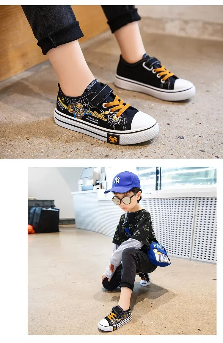 Zapatos de lona Disney para niños, zapatillas de deporte de Spiderman para niños, zapatos antideslizantes para estudiantes, zapatos deportivos de fondo suave para exteriores