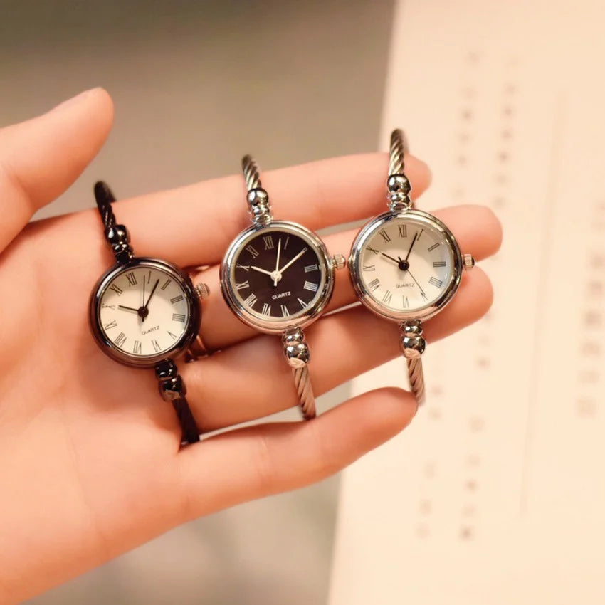 Relojes de pulsera pequeños simples para mujer, reloj de pulsera de cuarzo Retro de acero inoxidable para mujer, moda informal para mujer