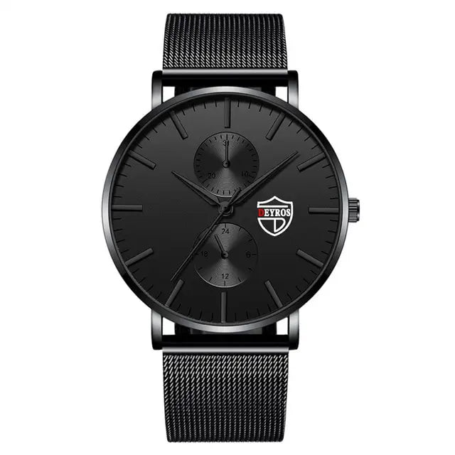 Reloj de pulsera de cuarzo de moda ultra fino para hombre reloj de pulsera de cuarzo de lujo negro de malla de acero inoxidable reloj de hombre