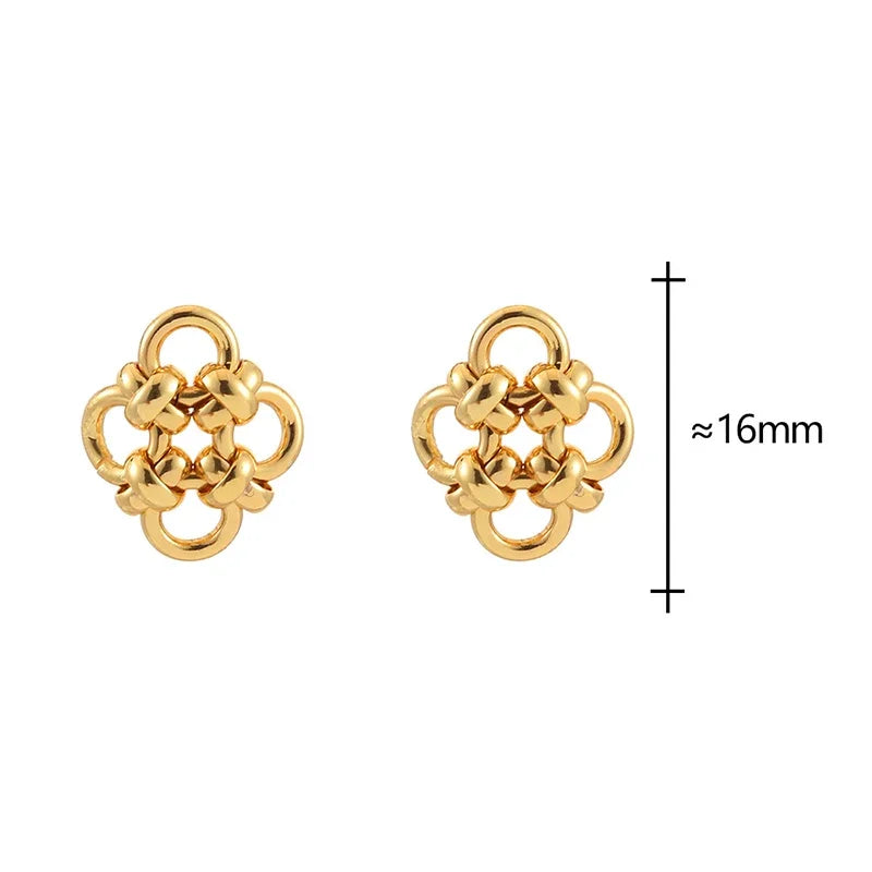 Plata de Ley 925 auténtica pendiente de trébol con nudo hueco de oro de 18K para mujer, joyería fina minimalista, accesorio de planta de moda