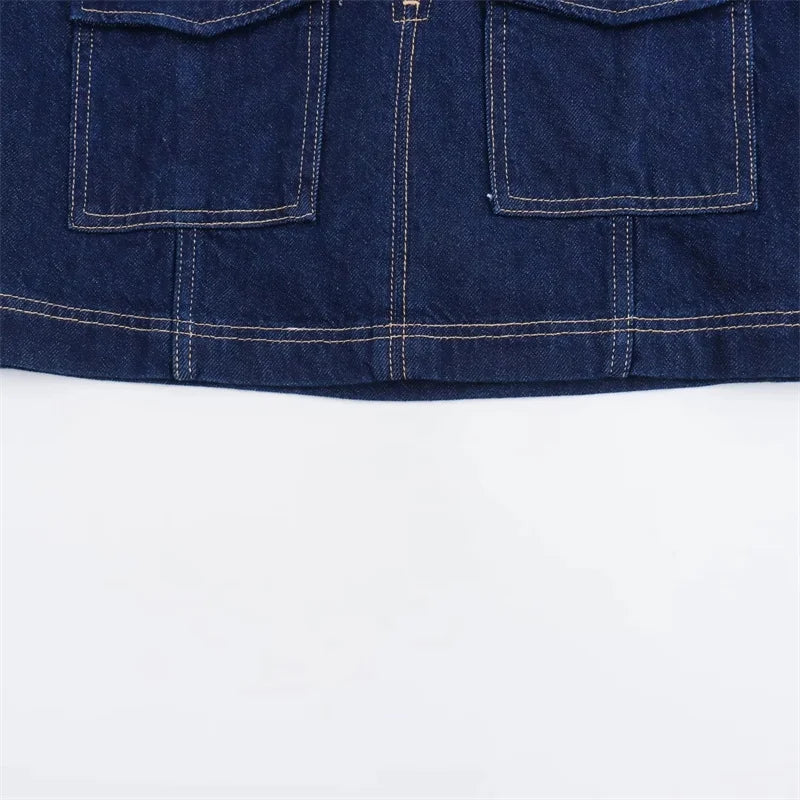 TRAF-Camiseta vaquera azul para mujer, camisa recortada de manga corta, Tops cortos de verano para mujer, ropa de calle Y2k, blusa elegante para mujer