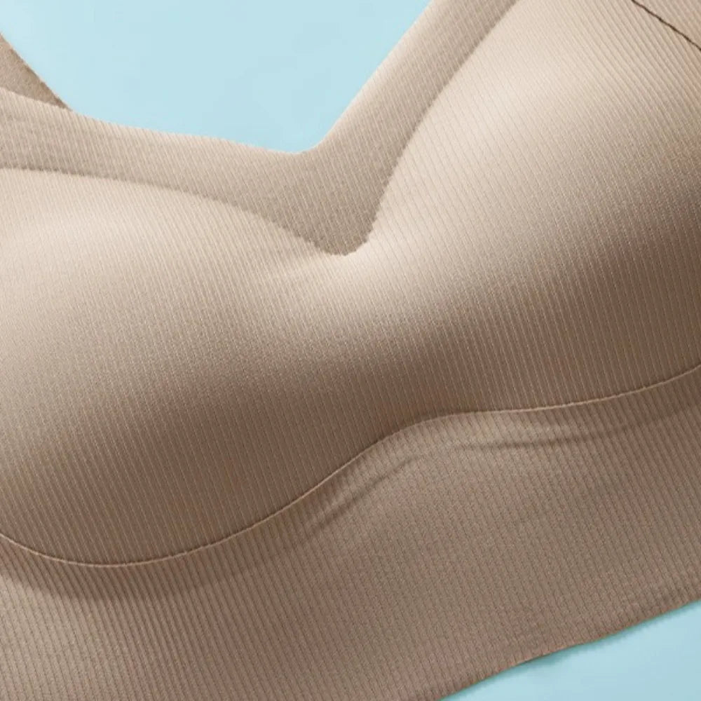 Sujetador inalámbrico de talla grande con escote en V profundo, ropa interior ajustada a prueba de golpes, lencería push-up, sujetador sin costuras antiflacidez para correr