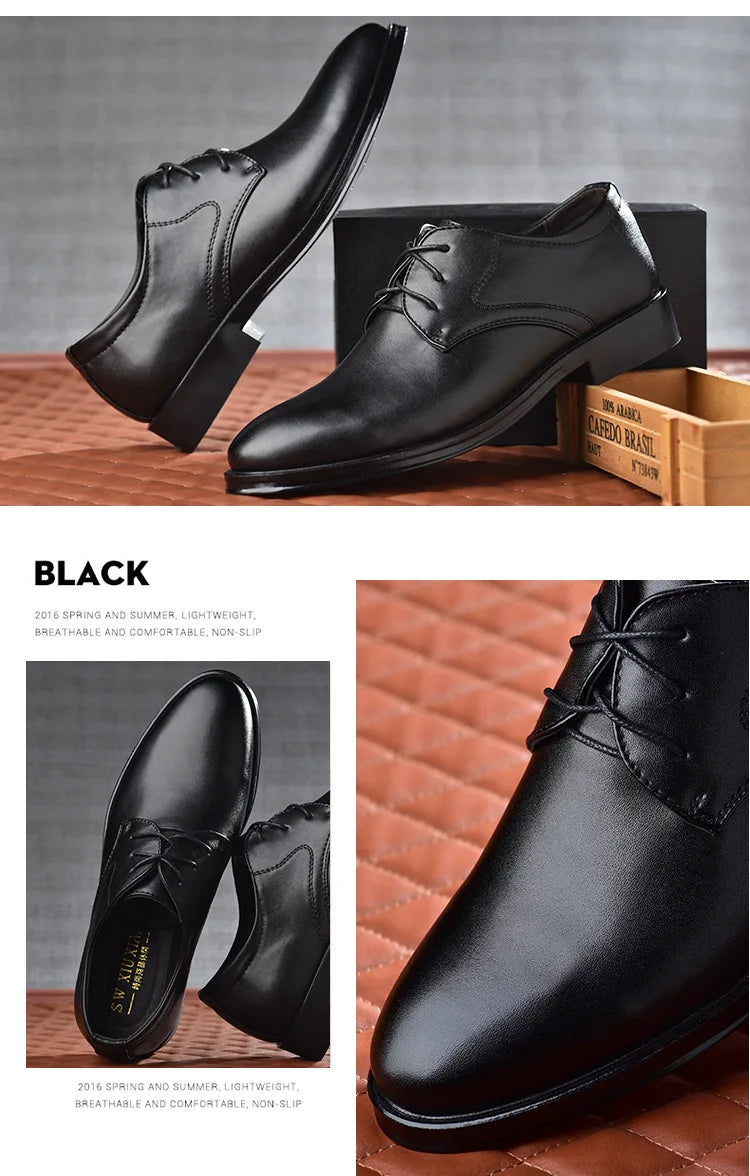 Zapatos de vestir formales para hombre, calzado informal de cuero, diseñador de boda Social, punta estrecha, zapatos negros de oficina para invierno, marca 2023