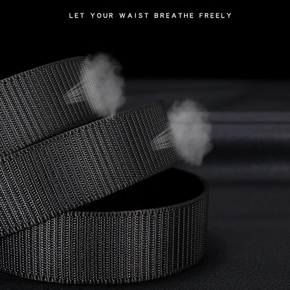 Cinturón para hombre con hebilla de Metal automática, correas de nailon de imitación, cinturón de trabajo al aire libre, hebilla automática sin dientes, cinturón de lona deportivo informal