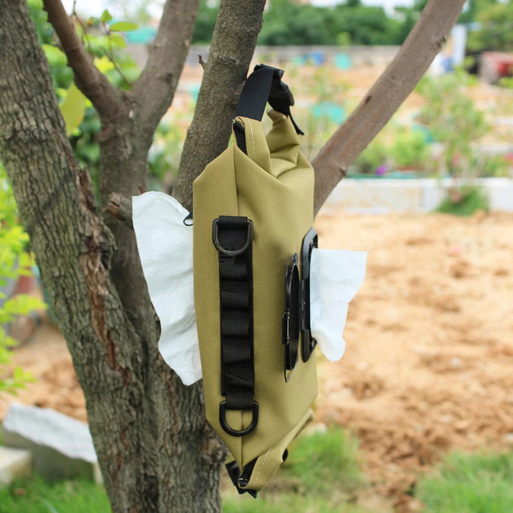 Caja de pañuelos húmedos para exteriores, dispensador de toallitas húmedas de lona, almacenamiento colgante para accesorios de Camping al aire libre