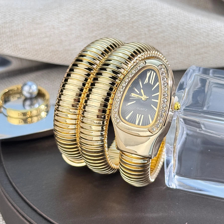 Reloj de aleación serpentina de alta calidad a la moda para mujer con caja de diamantes Reloj de pulsera de cuarzo de alta calidad estilo famoso