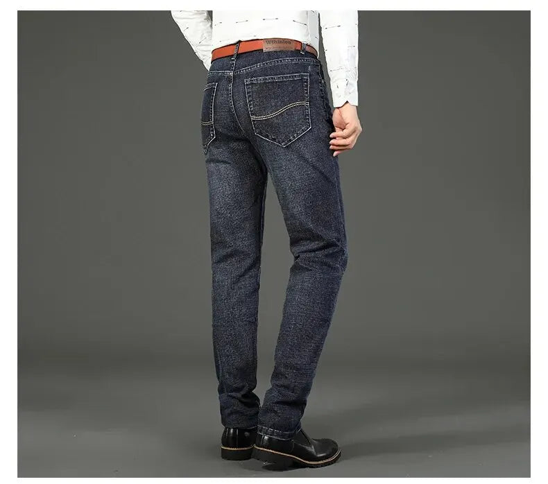 Wthinlee, nuevos pantalones vaqueros de negocios para hombres, pantalones vaqueros informales rectos elásticos a la moda, pantalones vaqueros clásicos azules y negros para trabajo, ropa de marca masculina