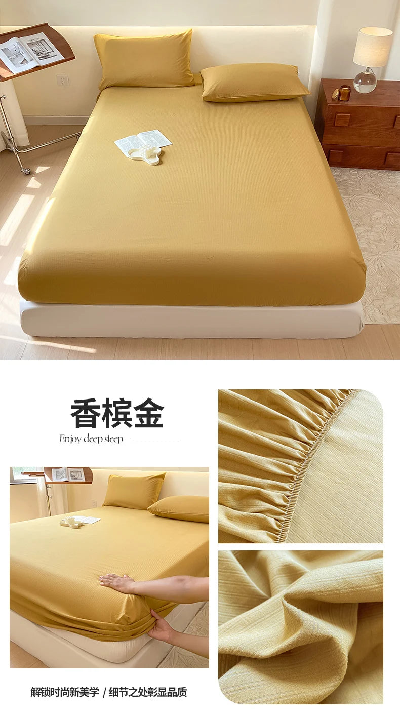 Sábana bajera de algodón lavada con funda de almohada, bandas elásticas, Funda de colchón ajustable antideslizante para cama doble King y Queen