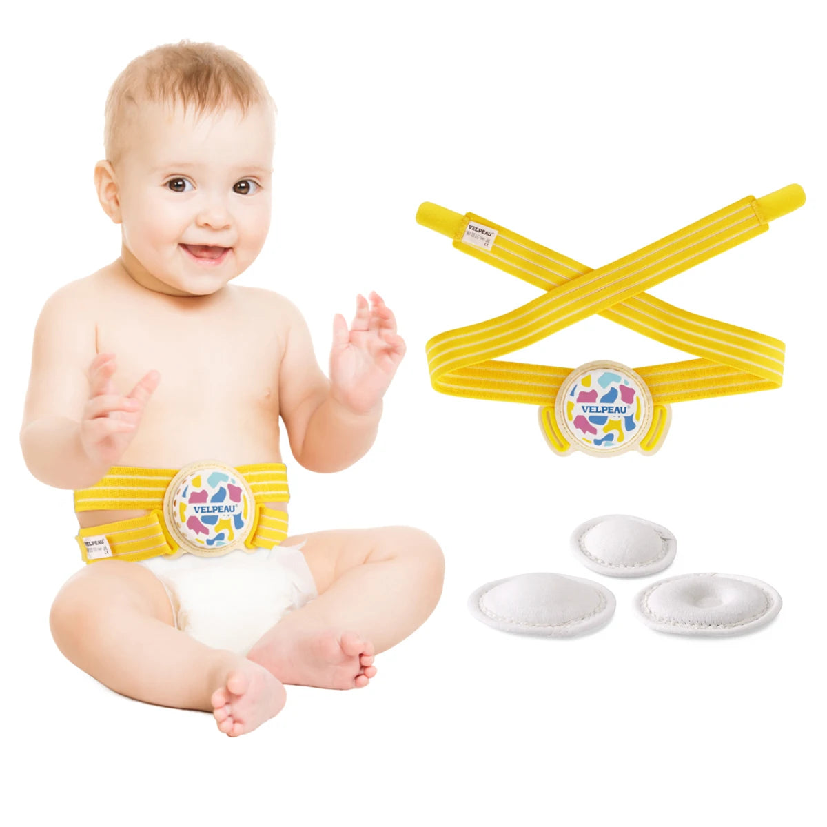 VELPEAU-Cinturón de Hernia Umbilical para bebé, envoltura de ombligo infantil, Truss, carpeta Abdominal con 3 almohadillas de compresión de diferentes formas