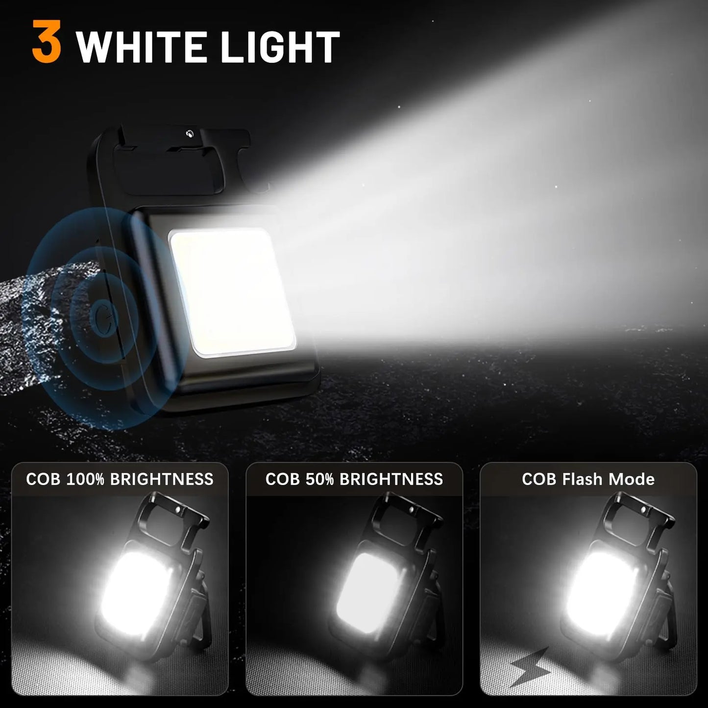 Llavero con luz Mini linterna multifuncional para acampar, LED recargable por USB, portátil, brillante, COB, Clip de bolsillo, linterna para trabajo al aire libre