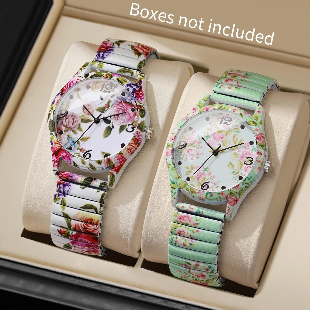 2/3 Uds. Conjunto de relojes de pulsera de cuarzo con estampado de flores a la moda para mujer, reloj con esfera árabe con correa elástica informal para mujer (sin caja)