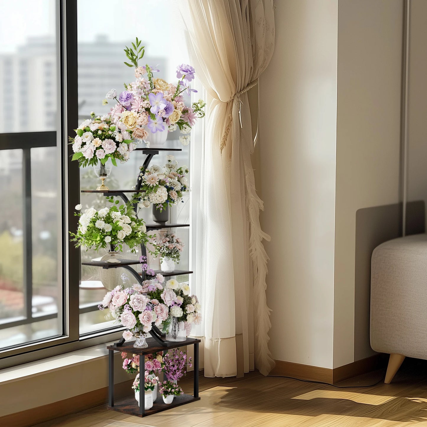 Soporte para plantas multicapa, soporte para plantas en forma de árbol de estilo Industrial, estante de exhibición, soporte para flores de esquina para maceteros de jardín, interior