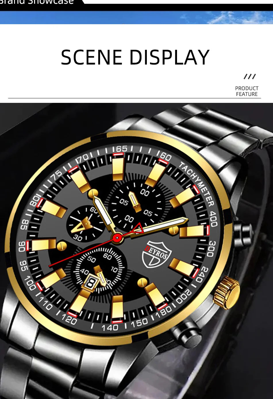 Reloj de cuarzo con banda de acero Digital con aguja dorada para hombre, informal, de lujo, con calendario, diseñado para hombres exitosos, clásico