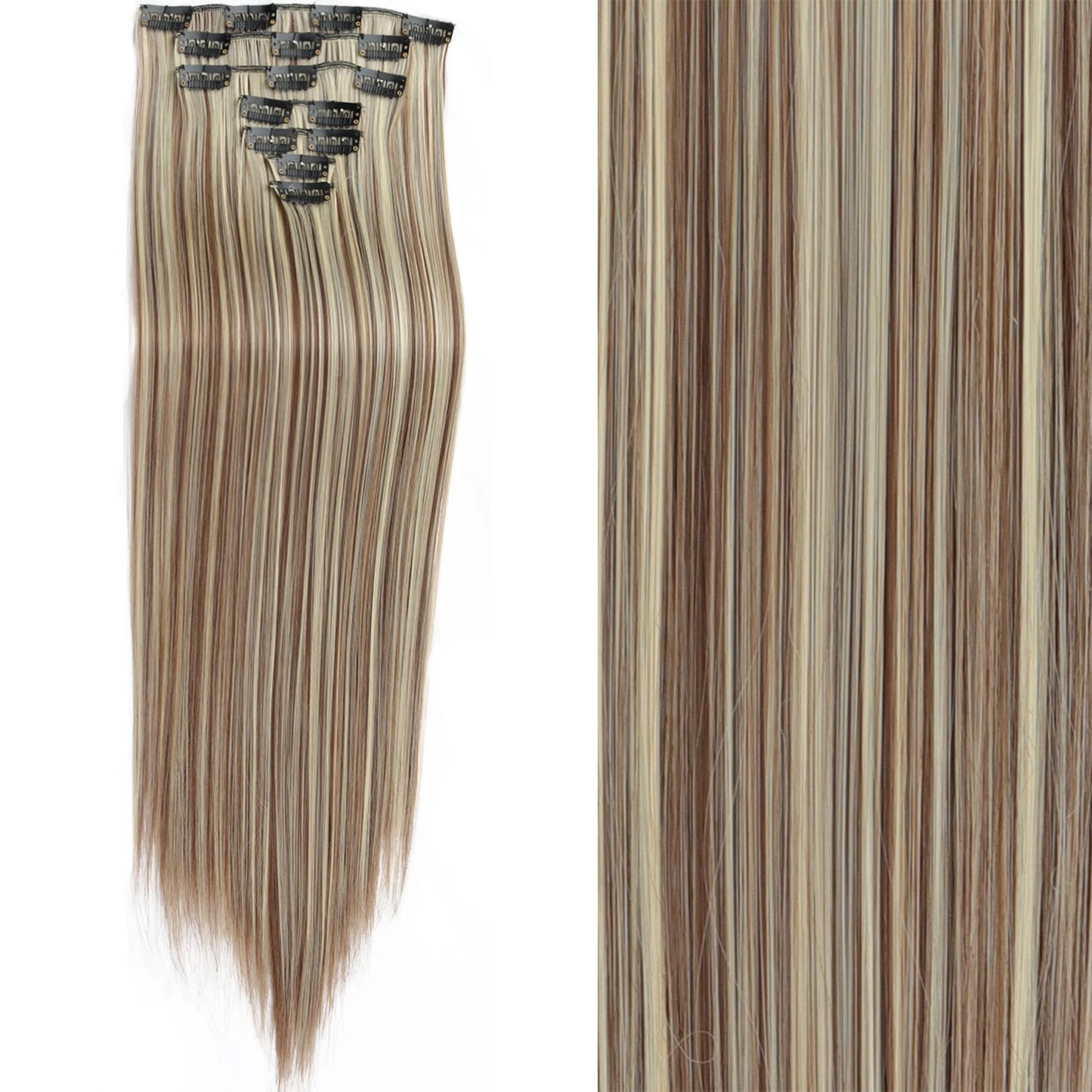 7 unids/set 16 Clips extensión de cabello negro largo liso pelo Natural Ombre peluca fibra resistente al calor para peinado de mujer
