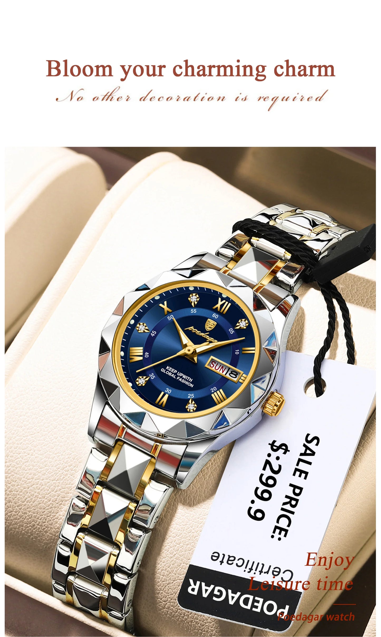 POEDAGAR, reloj de lujo para mujer, luminoso, resistente al agua, con fecha semanal, reloj de pulsera para mujer, relojes de cuarzo de acero inoxidable para mujer, reloj + caja