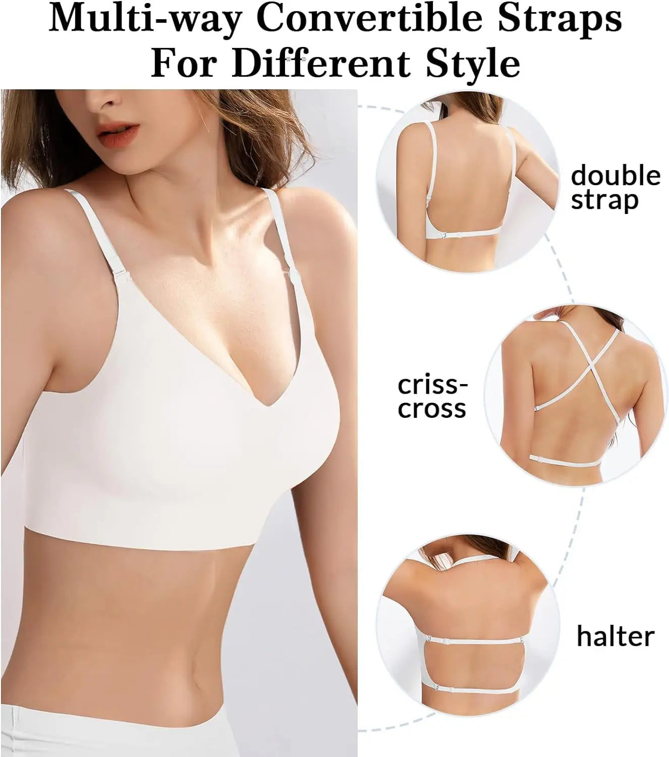 Sujetador sin costuras con espalda baja, soporte multidireccional, inalámbrico, sin espalda, Halter, Bralette acolchado, correas de elevación, sujetadores convertibles