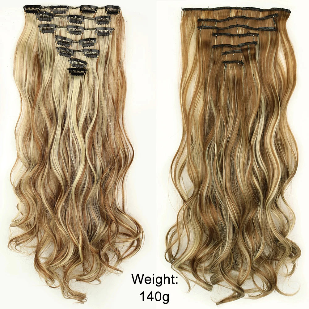 7 unids/set 16 Clips extensión de cabello negro largo liso pelo Natural Ombre peluca fibra resistente al calor para peinado de mujer