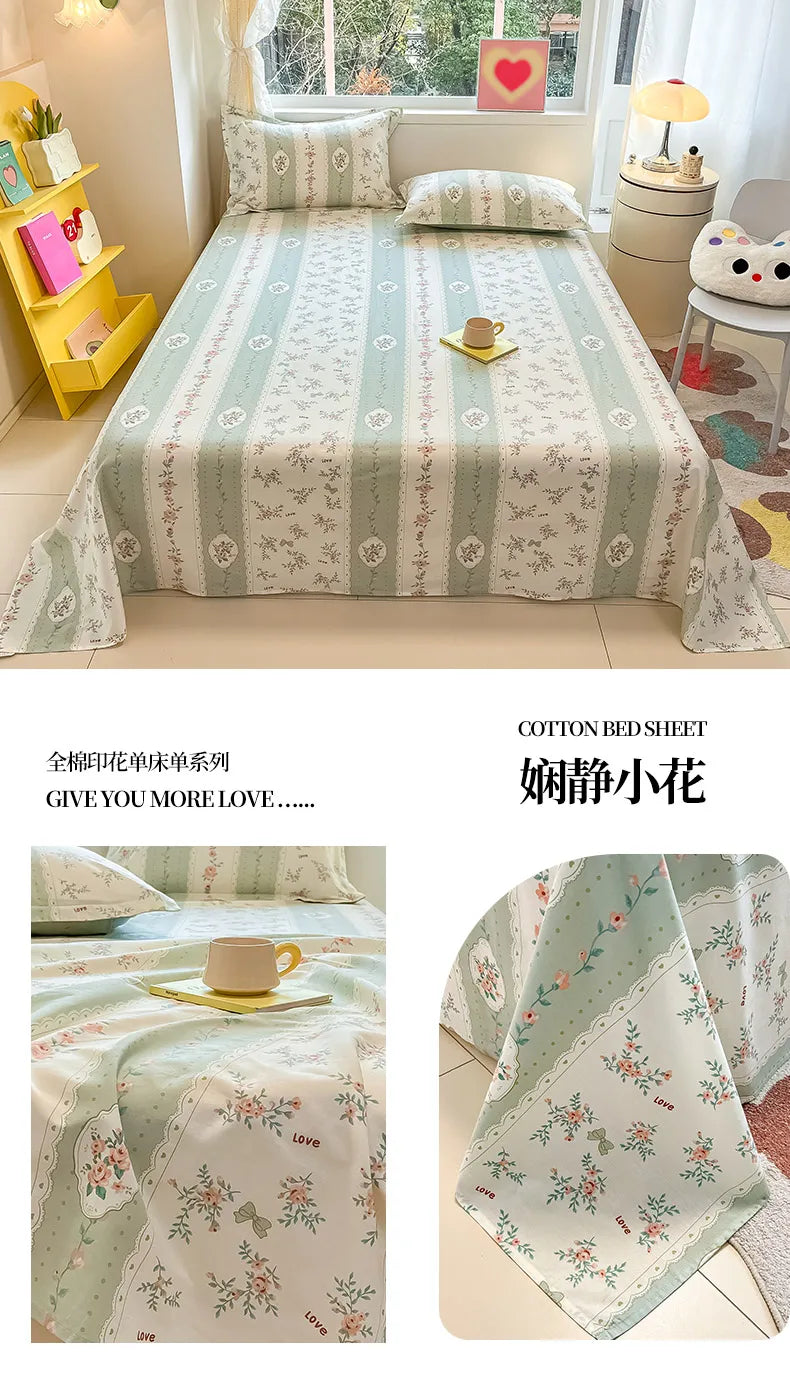 Sábana de algodón 100% con estampado de flores, sábanas dobles para niñas y niños, ropa de cama individual Queen King Size, 1 Uds.