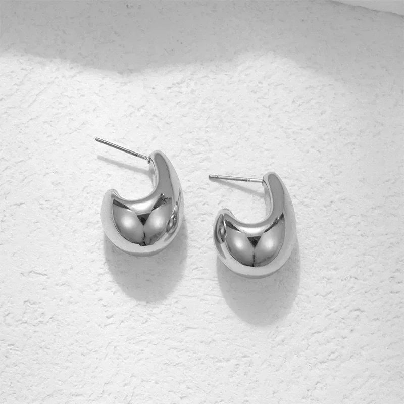 Pendientes de aro gruesos de Metal liso de acero inoxidable para mujer, aros redondos a la moda, pendientes llamativos, joyerÃa de moda 2024