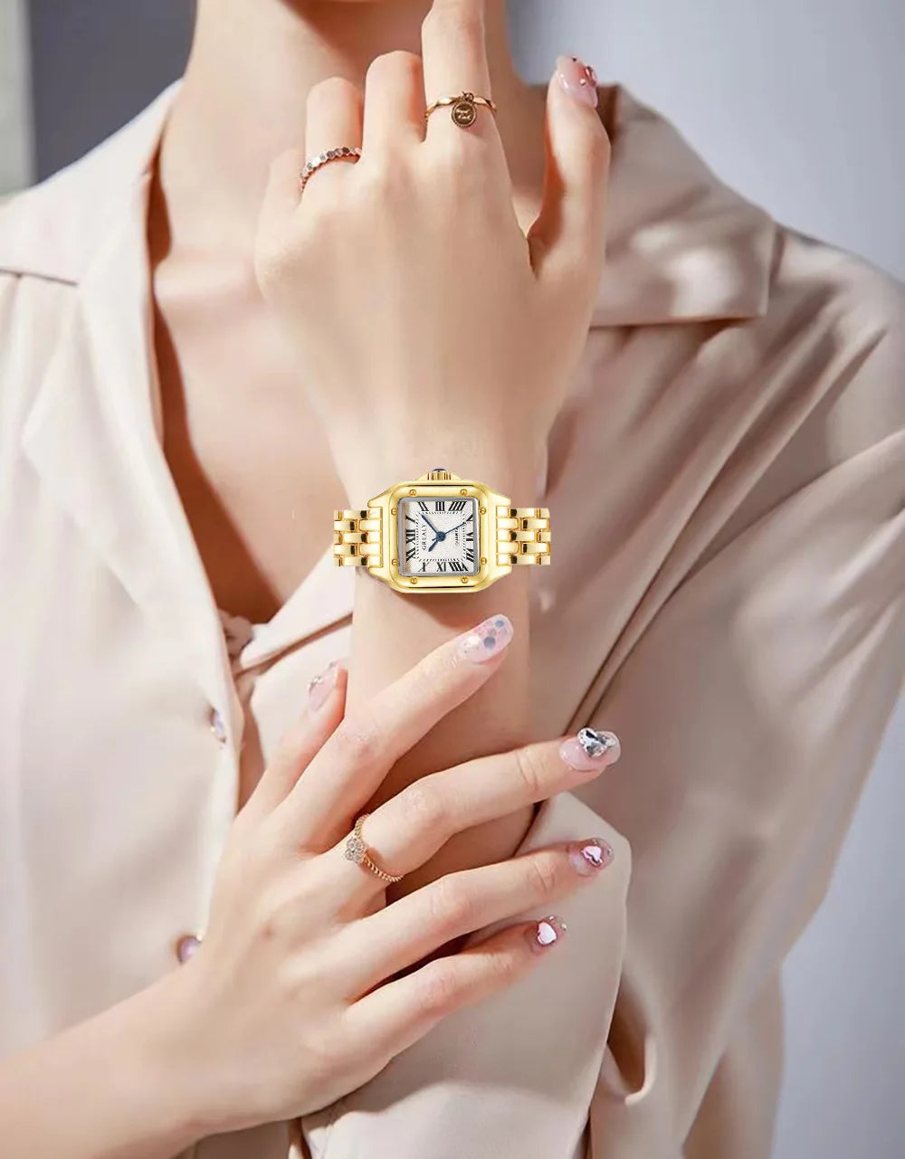 Reloj para mujer, marca de lujo ligera, negocios, oro, acero inoxidable, relojes de cuarzo a la moda para mujer, reloj de pulsera para mujer