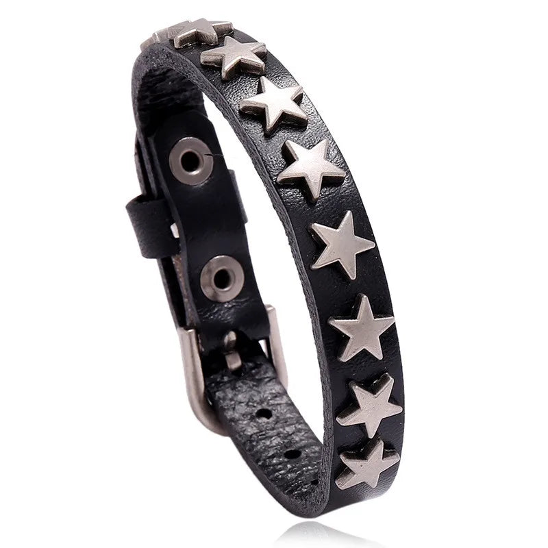 Pulsera Punk de cuero de los años 80 para hombres y mujeres, pulsera gótica Punk Rock, brazalete Unisex para accesorios de recuerdos de fiesta de Halloween
