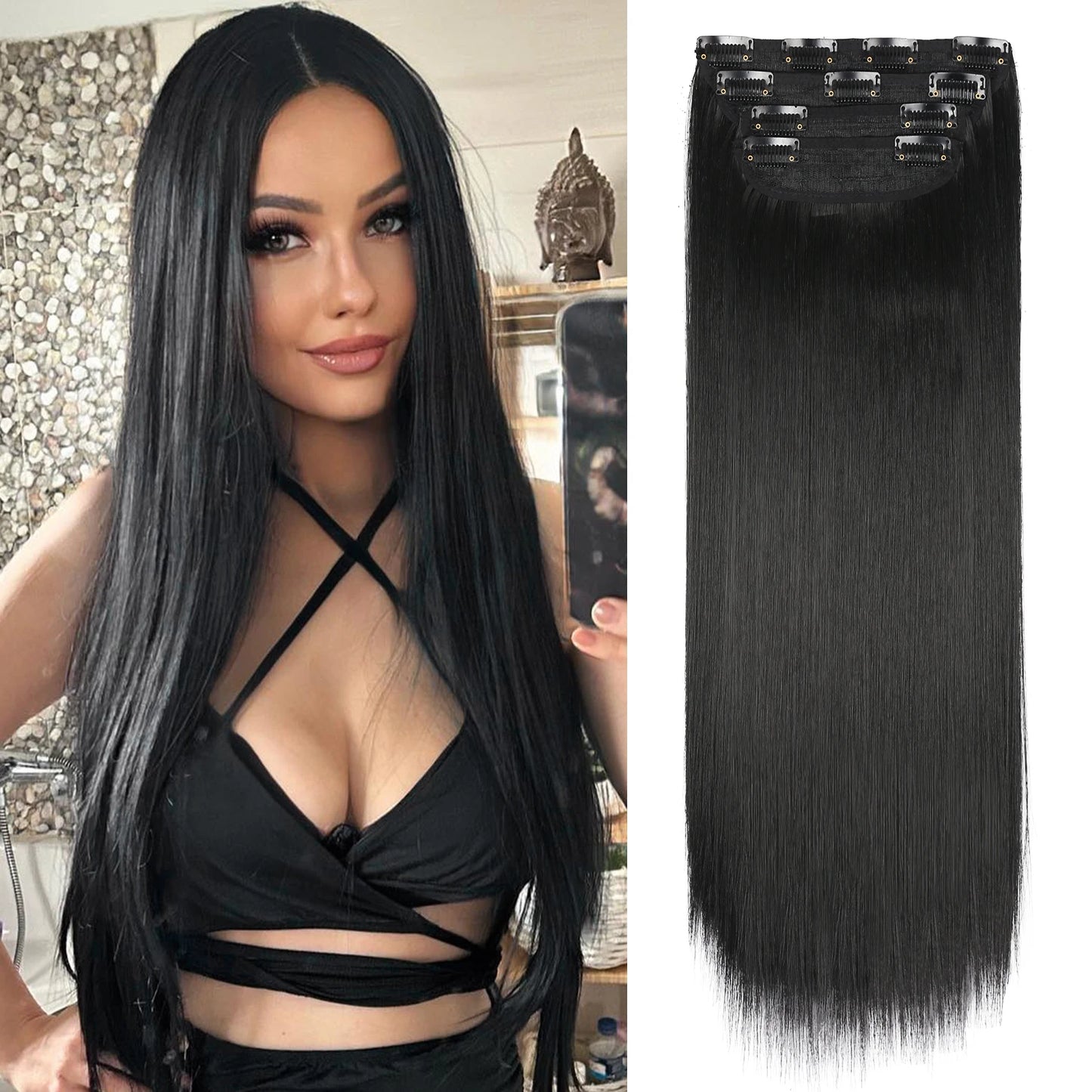 4 unids/set 20 pulgadas Clip de pelo sintético en postizos gruesos y largos ondulados para mujeres extensiones de cabello sintético de cabeza completa postizos ombré