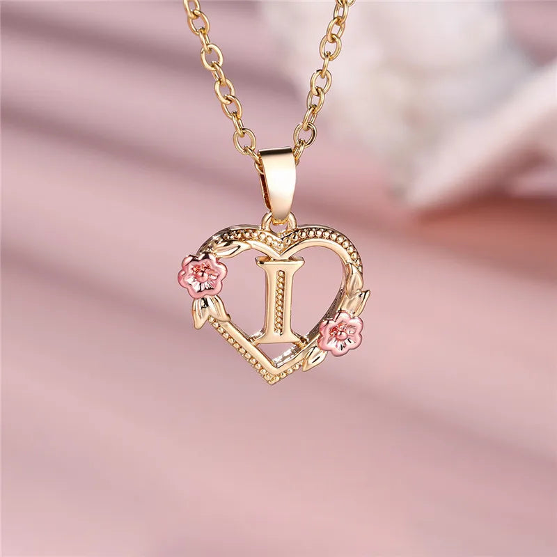 Collar con colgante de flor y letra de A-Z para mujer, Color oro amarillo, joyerÃa de boda, regalo para mujer